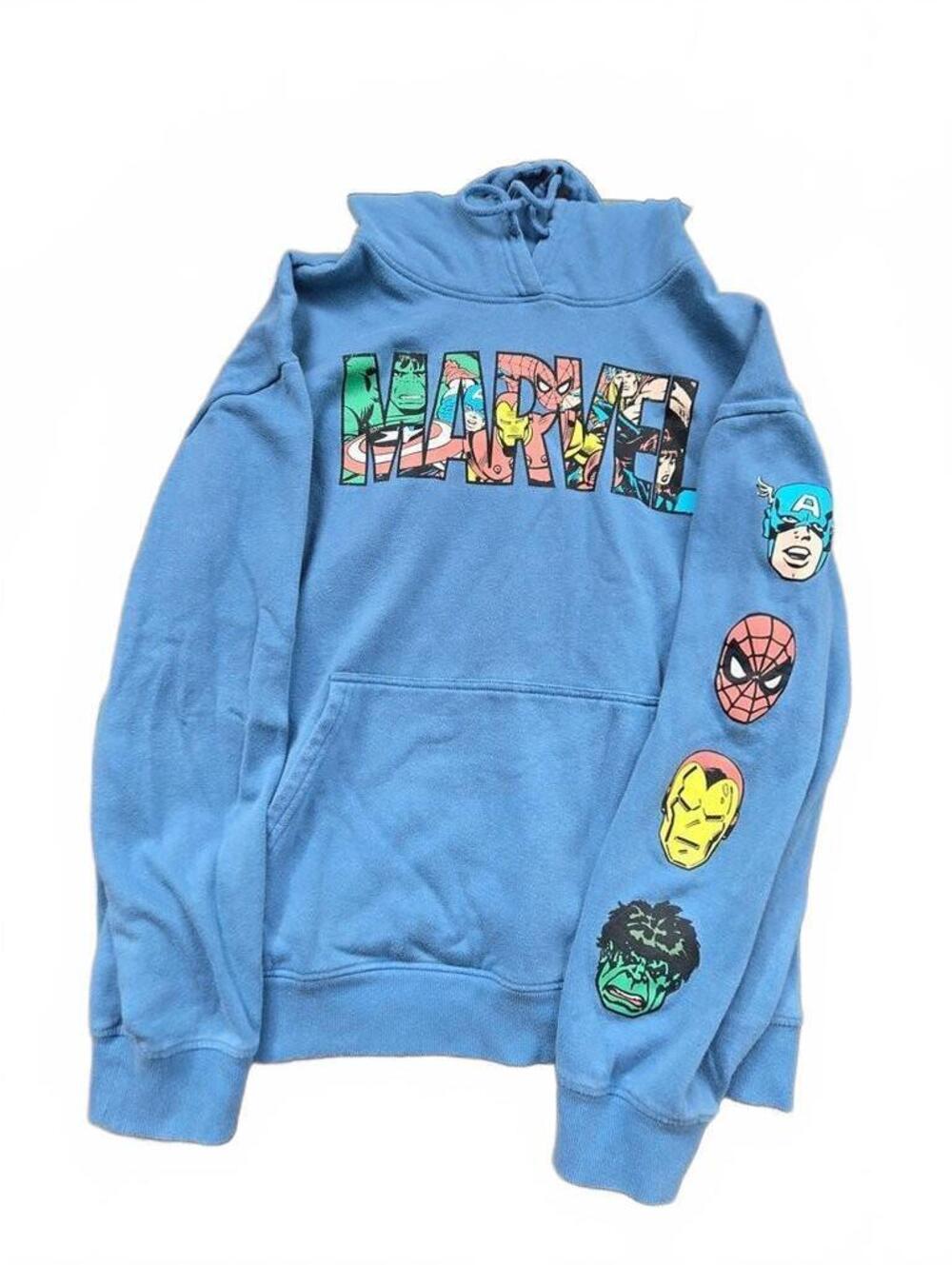 Blue Marvel Comics Graphic Pullover Hoodie with Superhero Sleeve Art XXL
